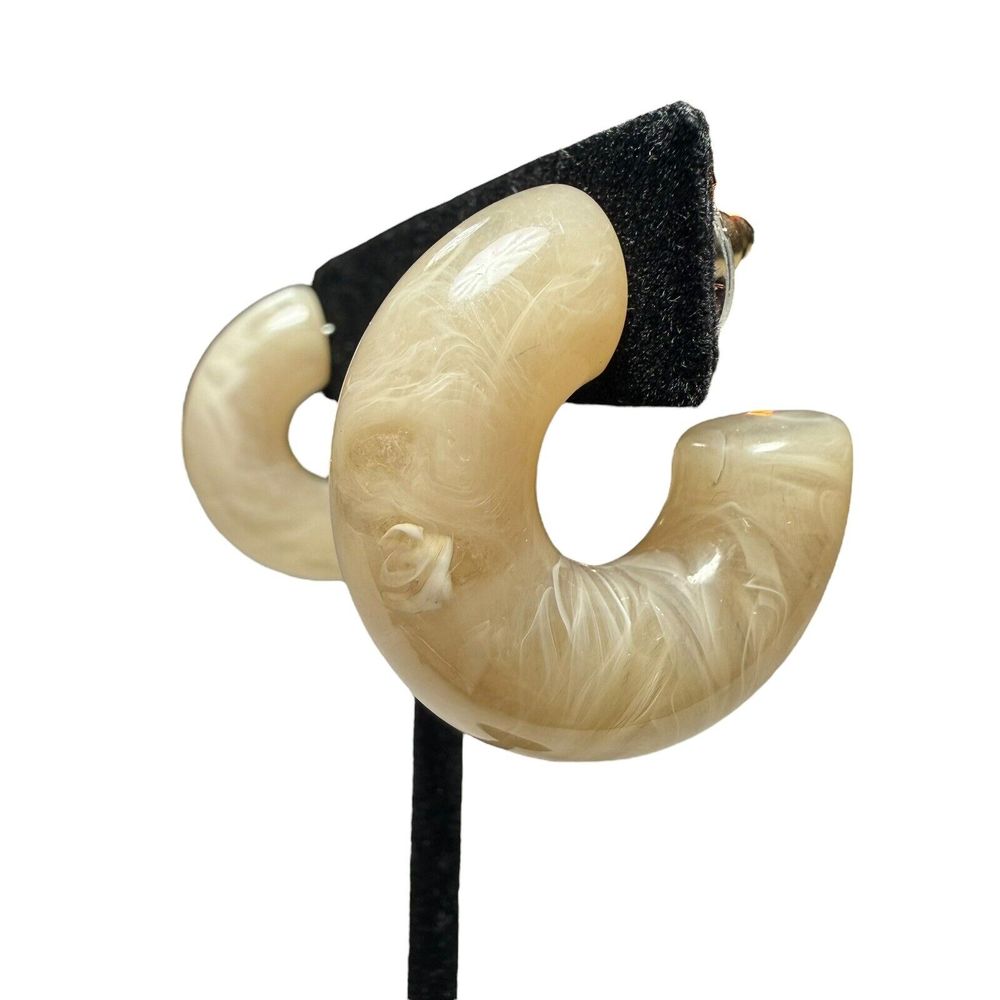 Vintage Smoky Marble Acrylic Puffy Hoop Earrings Post Pierced 1" Nude Minimalist